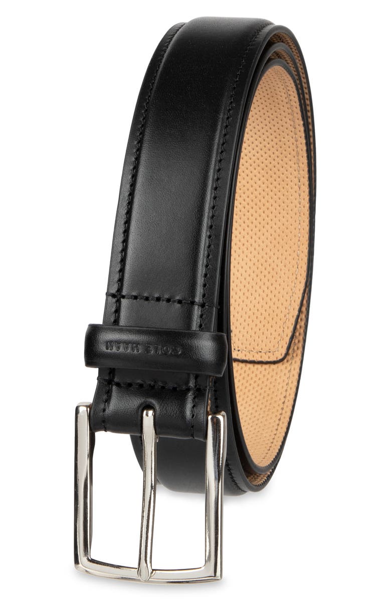 Cole Haan Burnished Edge Leather Belt, Alternate, color, Black