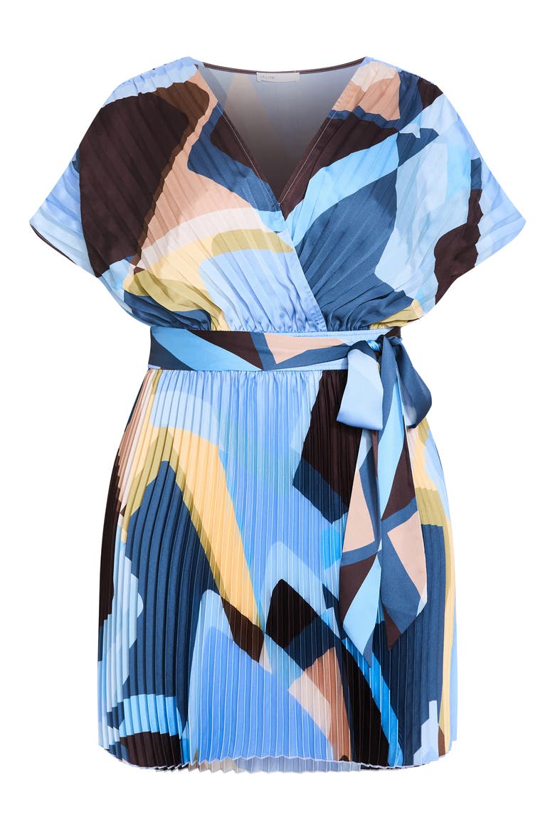 Hailey Geometric Print Pleated Dress, Main, color, BLUE ABSTRACT