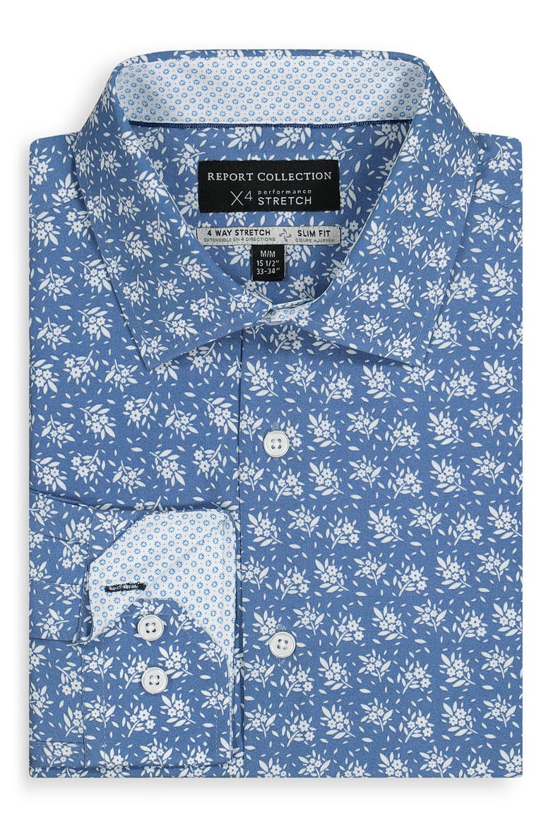 Slim Fit Floral Performance Dress Shirt, Alternate, color, 41 NAVY
