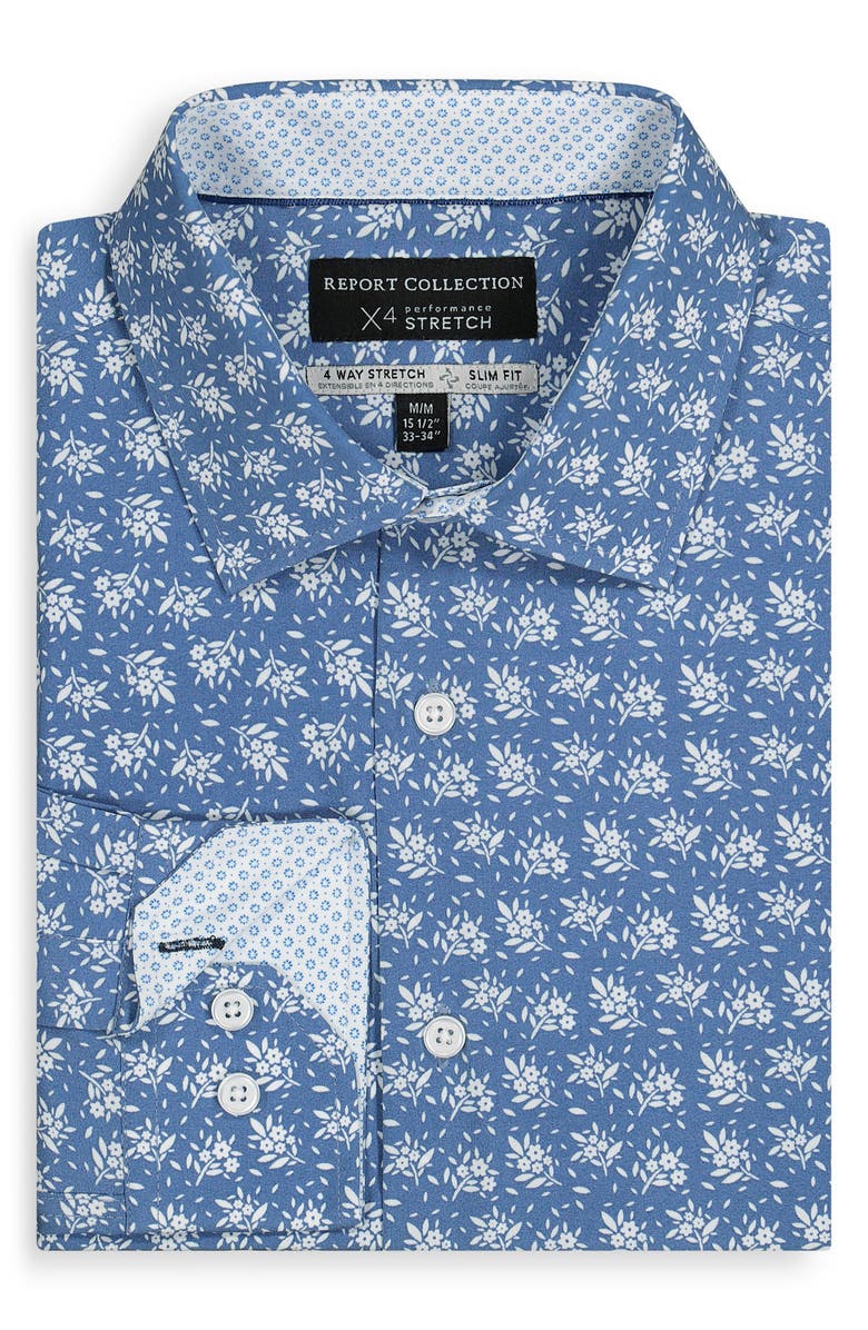 Report Collection Slim Fit Floral Performance Dress Shirt, Alternate, color, 41 Navy