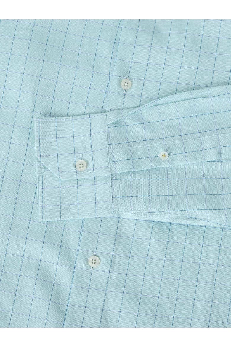 Reynolds Blue Windowpane Cotton Linen Blend Shirt in Contemporary fit, Alternate, color, Green