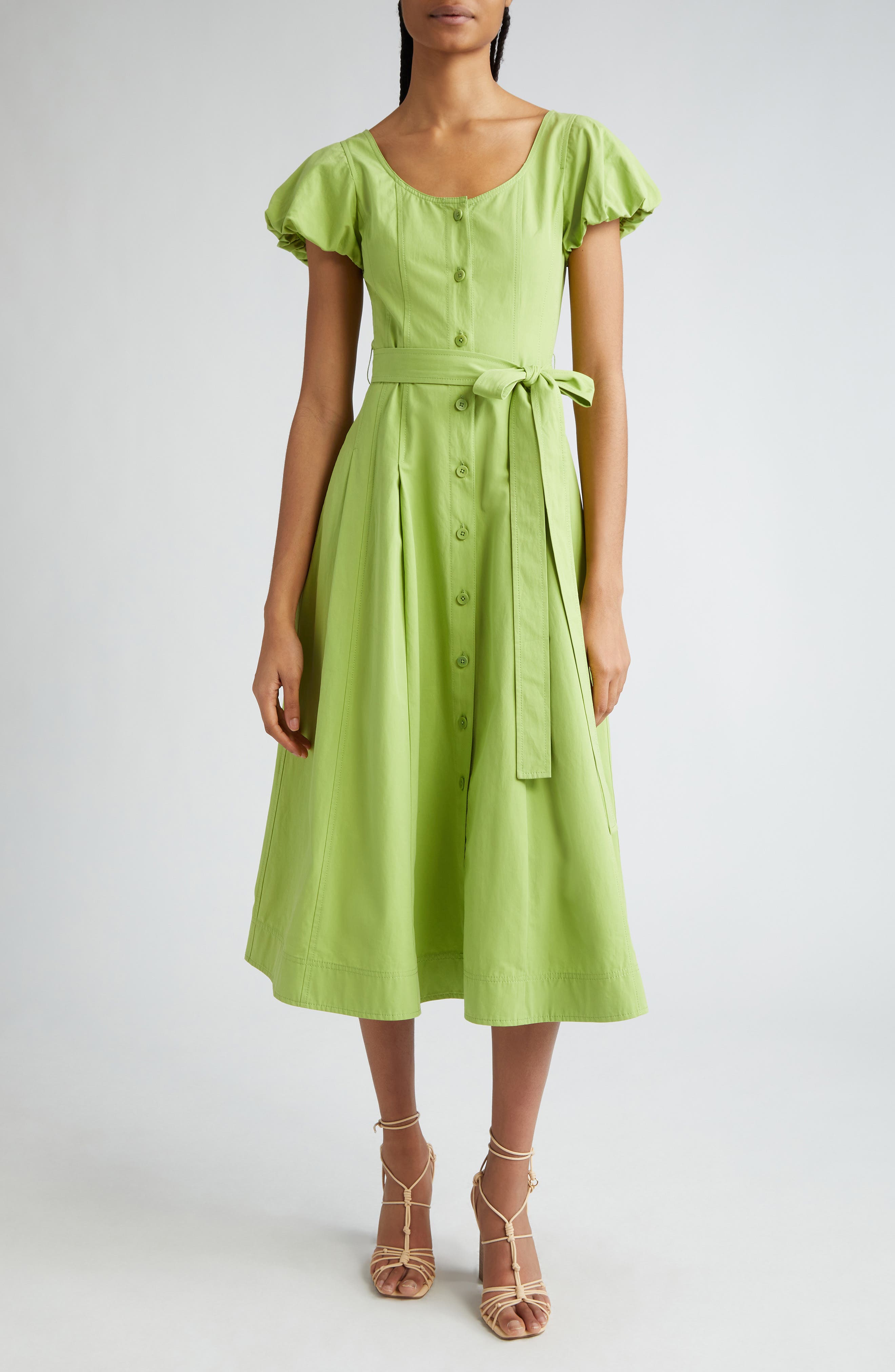 Ulla Johnson Rhea Tie Waist Puff Sleeve Midi Dress