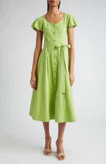 Ulla Johnson Rhea Tie Waist Puff Sleeve Midi Dress