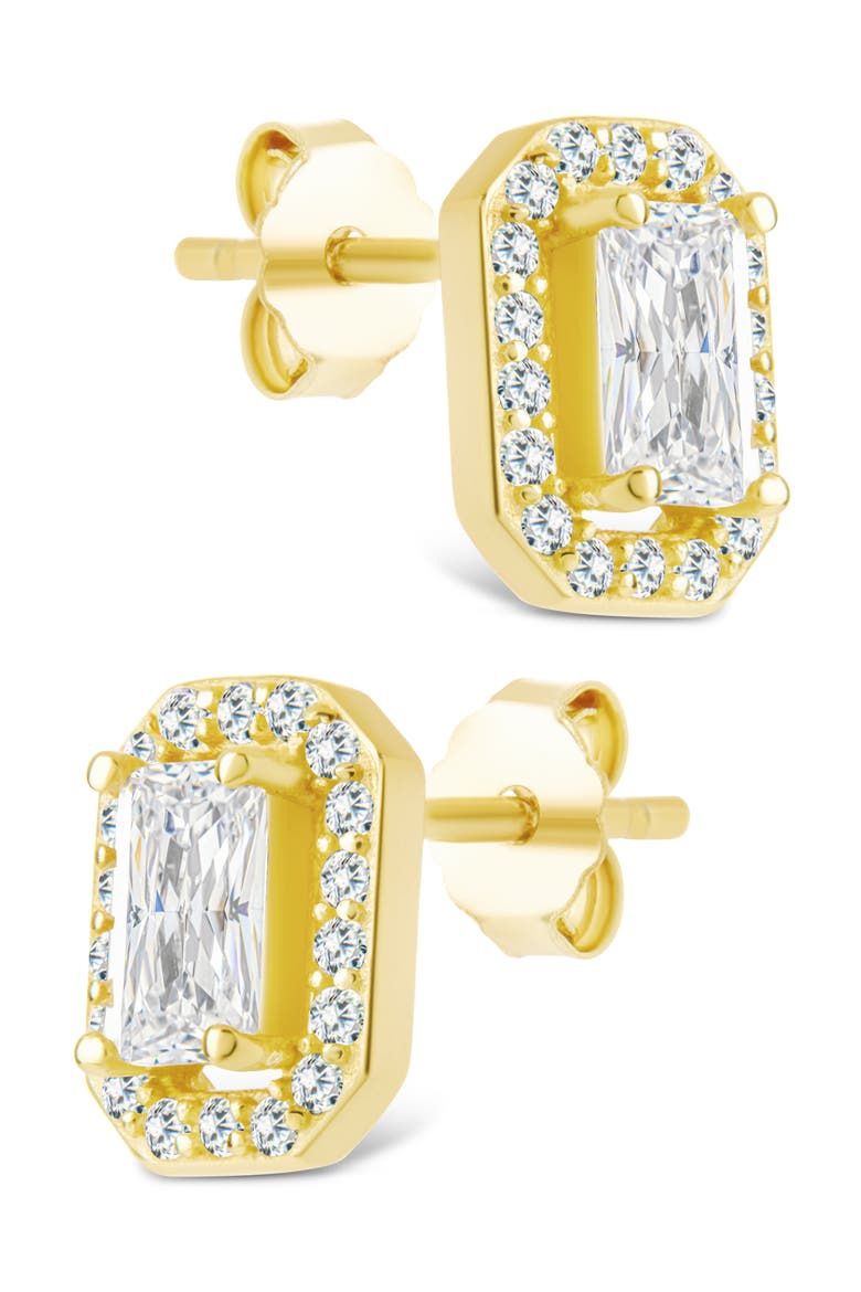 Emerald Cut Cubic Zirconia Stud Earrings, Alternate, color, GOLD