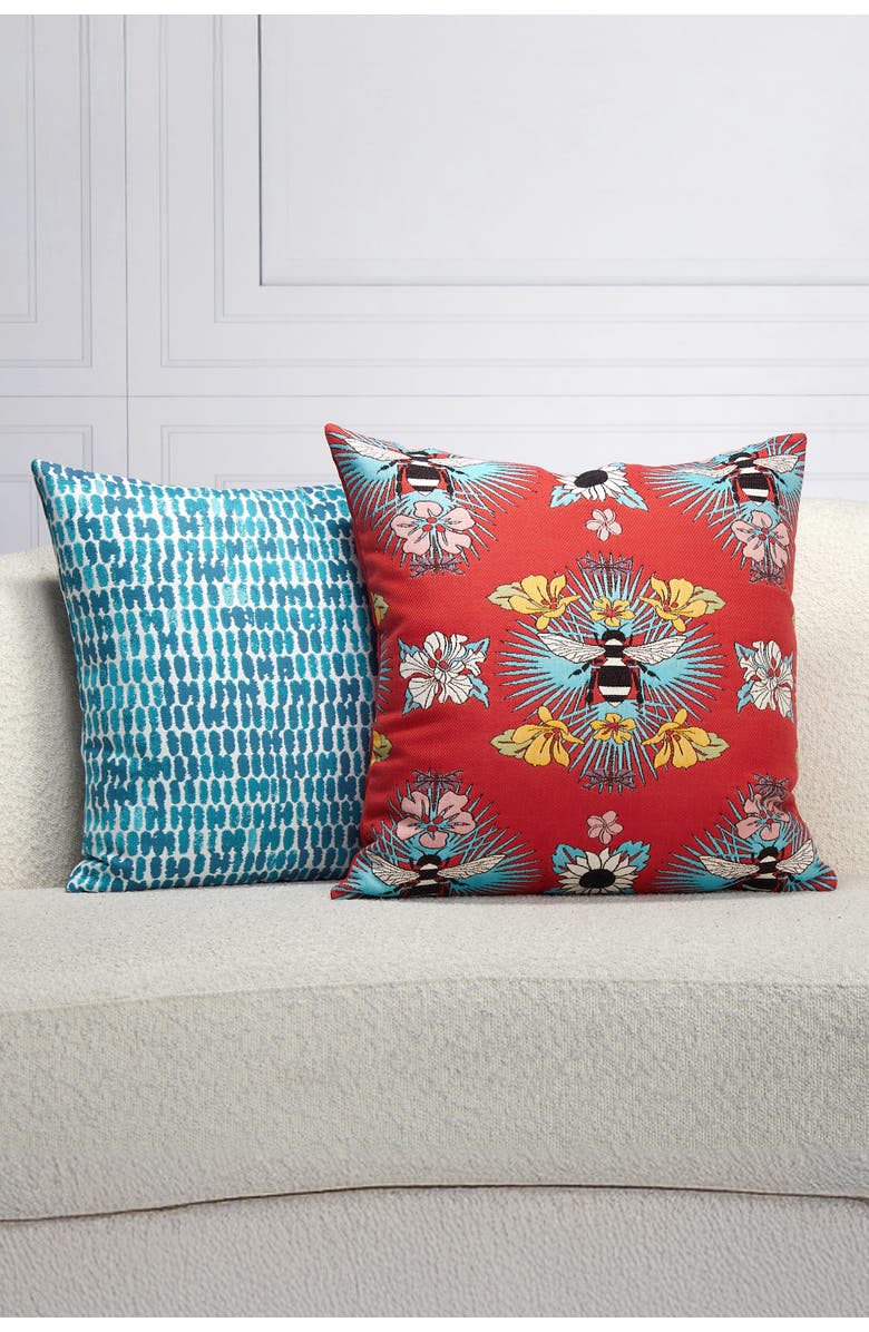 Elaine Smith Tropical Bee Jacquard Chenille accented Indoor & Outdoor Woven Accent Pillow, Alternate, color, Red