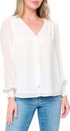 GIBSONLOOK Pin Dot Smocked Detail V-Neck Blouse