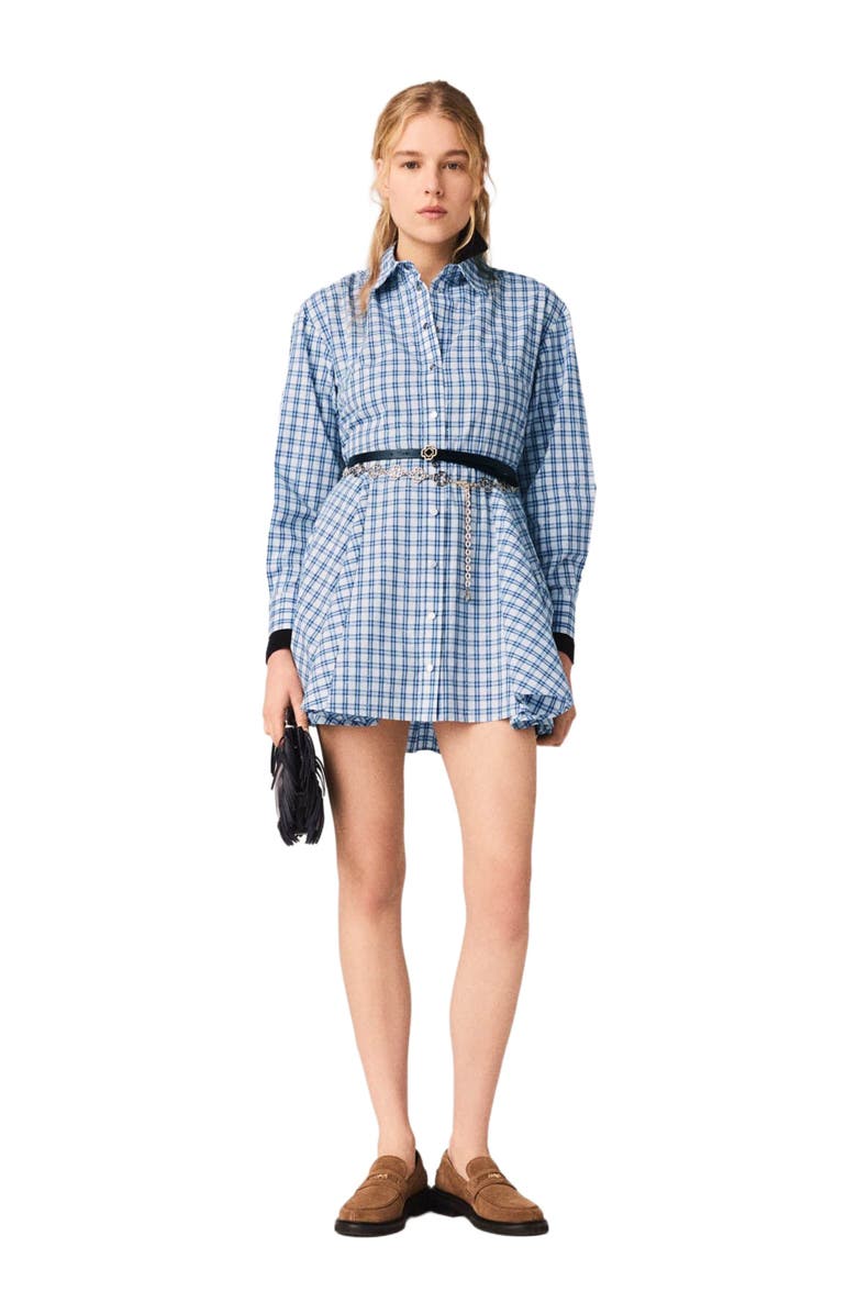 maje Rhinestone-trim cotton shirt dress, Alternate, color, Blue Check Print
