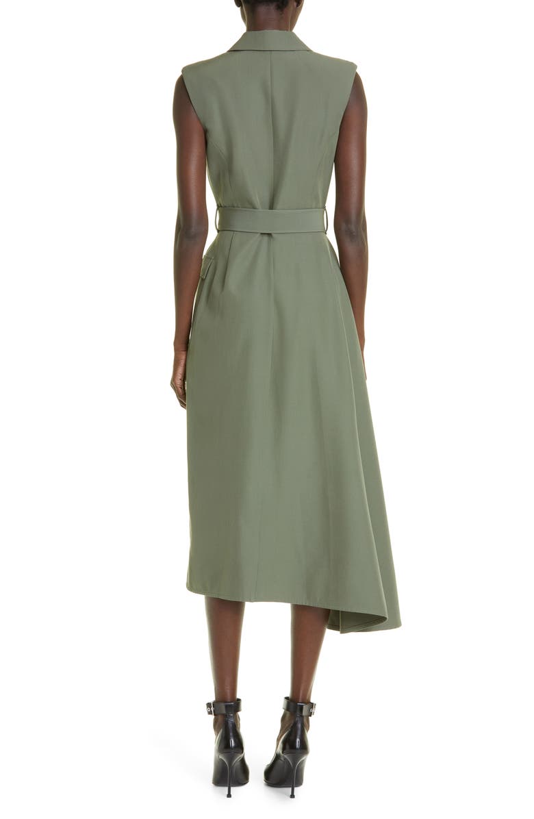 McQueen Asymmetric Drape Sleeveless Wool Blend Midi Dress, Alternate, color, 