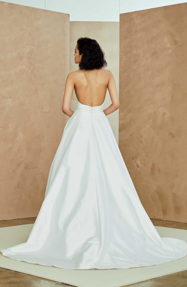 nouvelle AMSALE Melia Plunge Neck Taffeta Wedding Dress, Alternate, color,