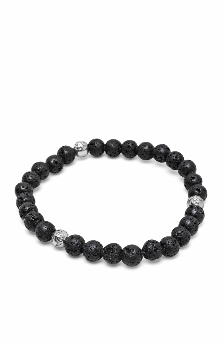 Nialaya Lava Stone Silver Ball Bracelet, Main, color, 