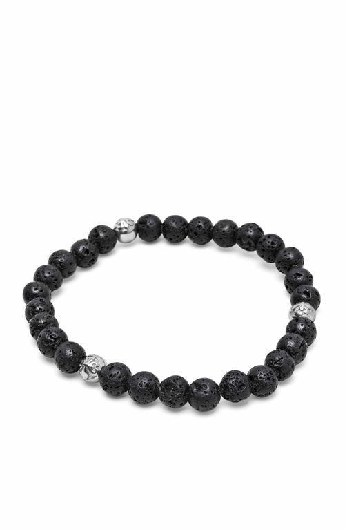 Nialaya Lava Stone Silver Ball Bracelet In Black