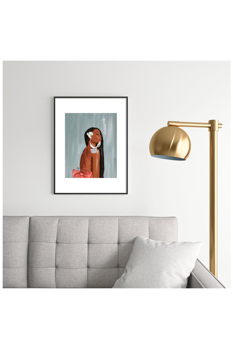 Girl in a Bow Framed Art Print, Alternate, color, BLACK TONES