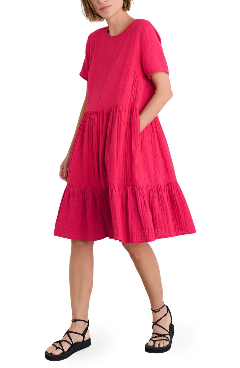 Seasalt Cornwall Pebble Comb Organic Cotton Gauze Dress, Main, color, Wild Raspberry