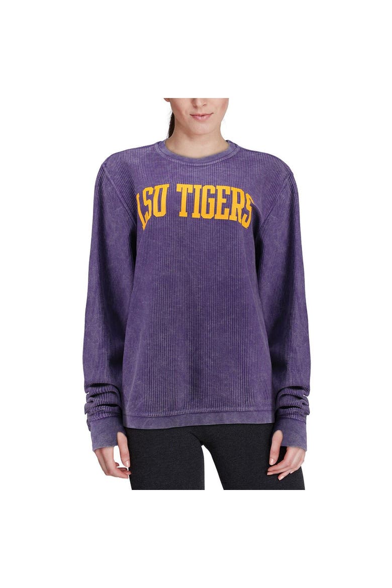 Women's Pressbox Purple LSU Tigers Comfy Cord Vintage Wash Basic Arch Pullover Sweatshirt, Alternate, color, Purple