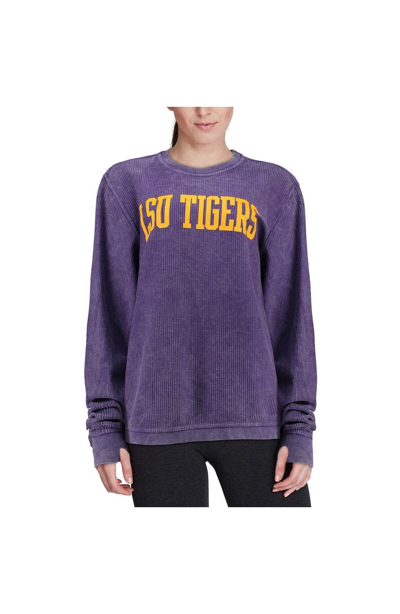 PRESSBOX Women's Pressbox Purple LSU Tigers Comfy Cord Vintage Wash Basic Arch Pullover Sweatshirt, Alternate, color, Purple