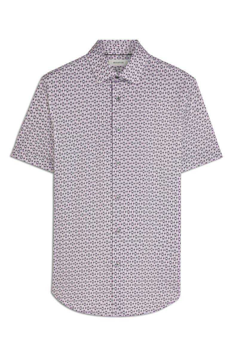 Bugatchi Miles OoohCotton<sup>®</sup> Geo Print Short Sleeve Button-Up Shirt, Alternate, color, Cement