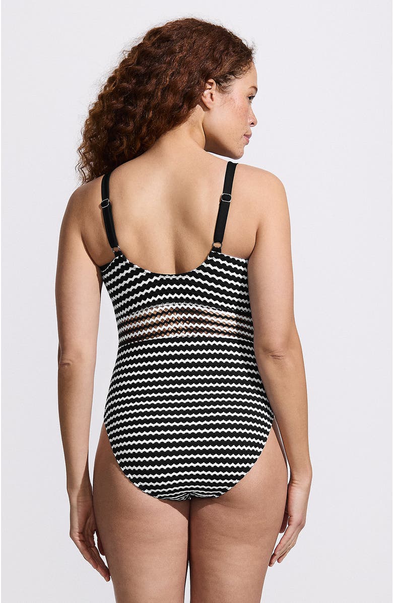 Lands' End Crochet Square Neck High Leg One Piece Swimsuit, Alternate, color, Black/White