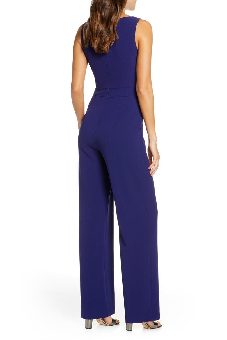 Belted Sleeveless Stretch Crepe Jumpsuit, Alternate, color, INDIGO