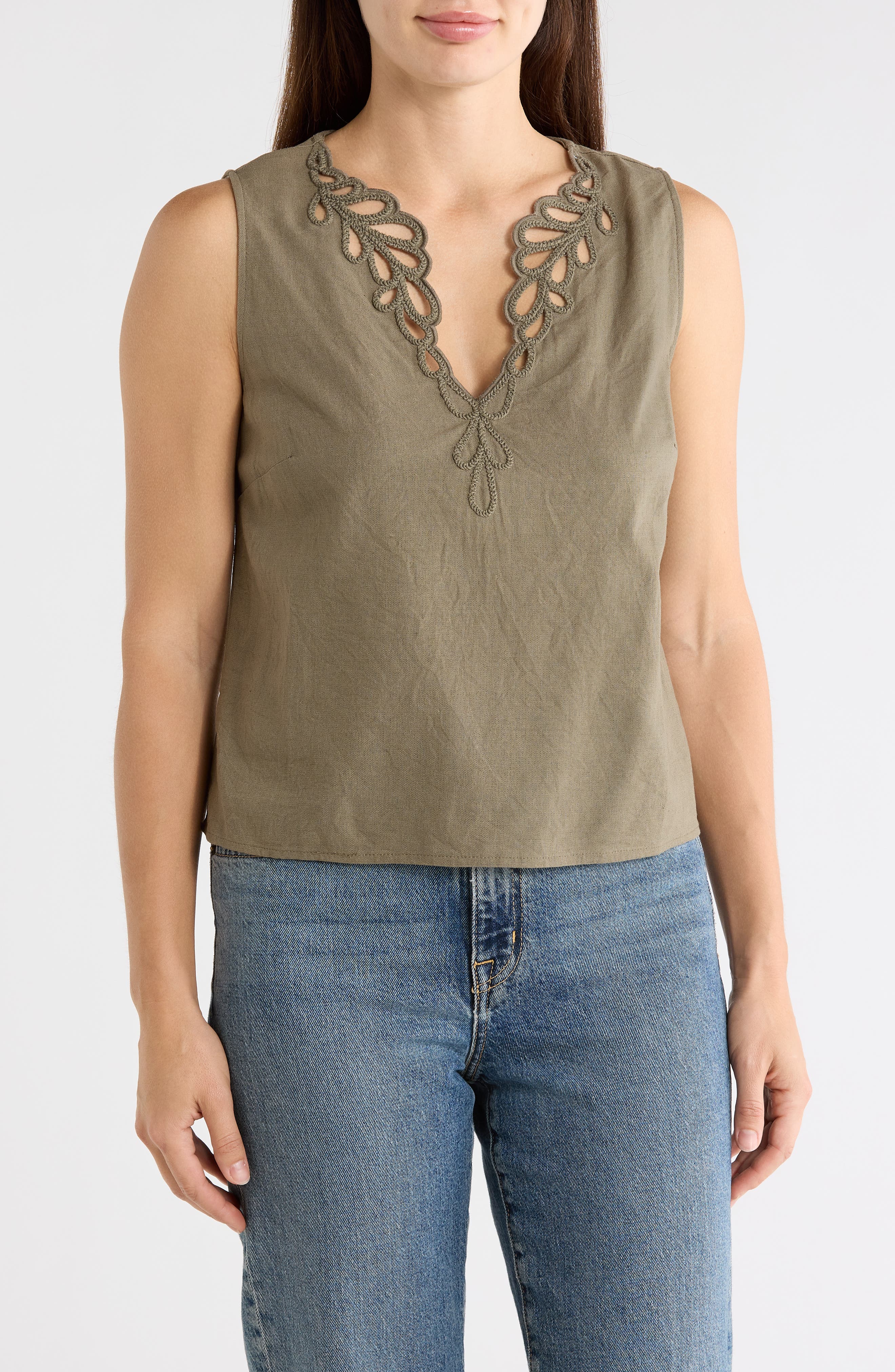 Ellen Tracy Embroidered Eyelet Sleeveless Top