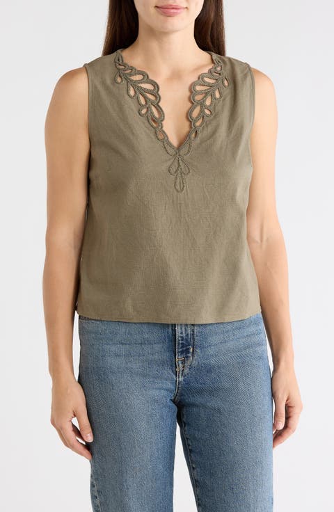 Embroidered Eyelet Sleeveless Top