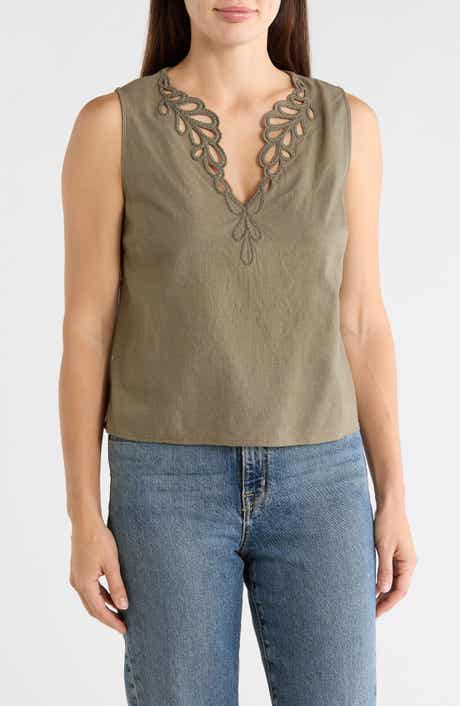 Ellen Tracy Embroidered Eyelet Sleeveless Top