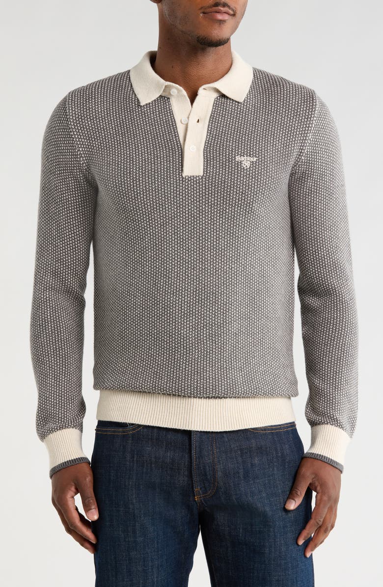 Barbour Long Sleeve Cotton Knit Polo, Main, color, Mist