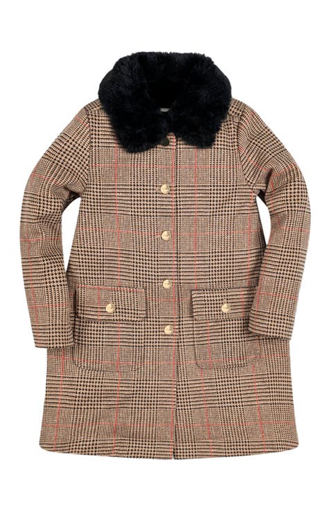 Girls' Faux Fur Collar Fleece Coat, Kids