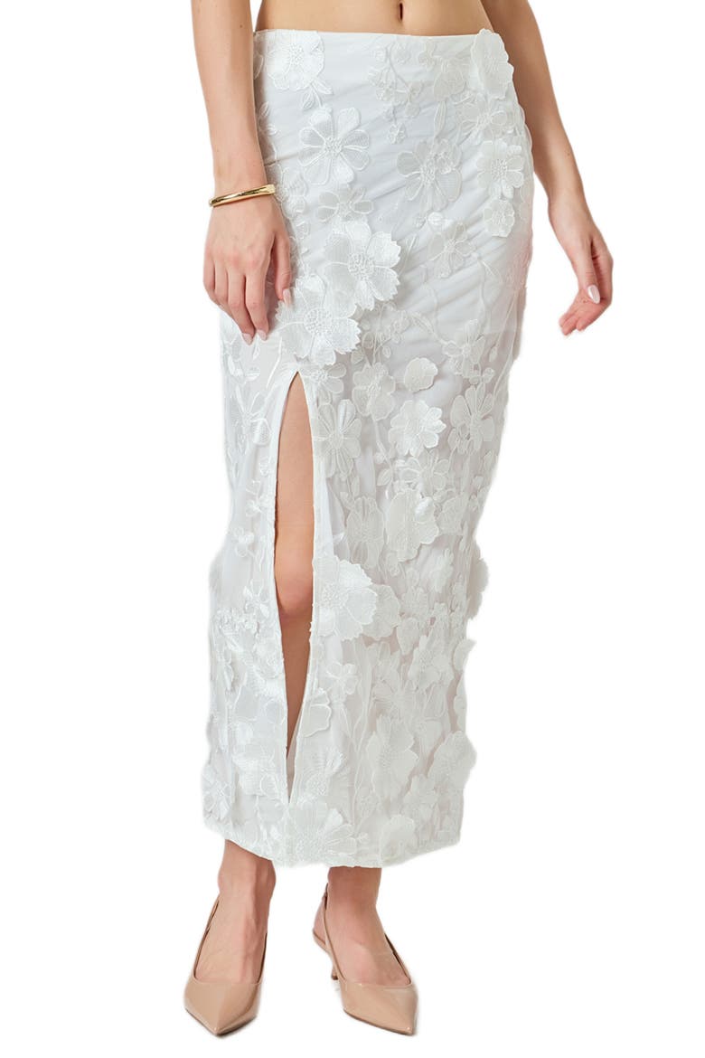 Embroidered Flower Strapless Top & Maxi Skirt Set, Alternate, color, WHITE