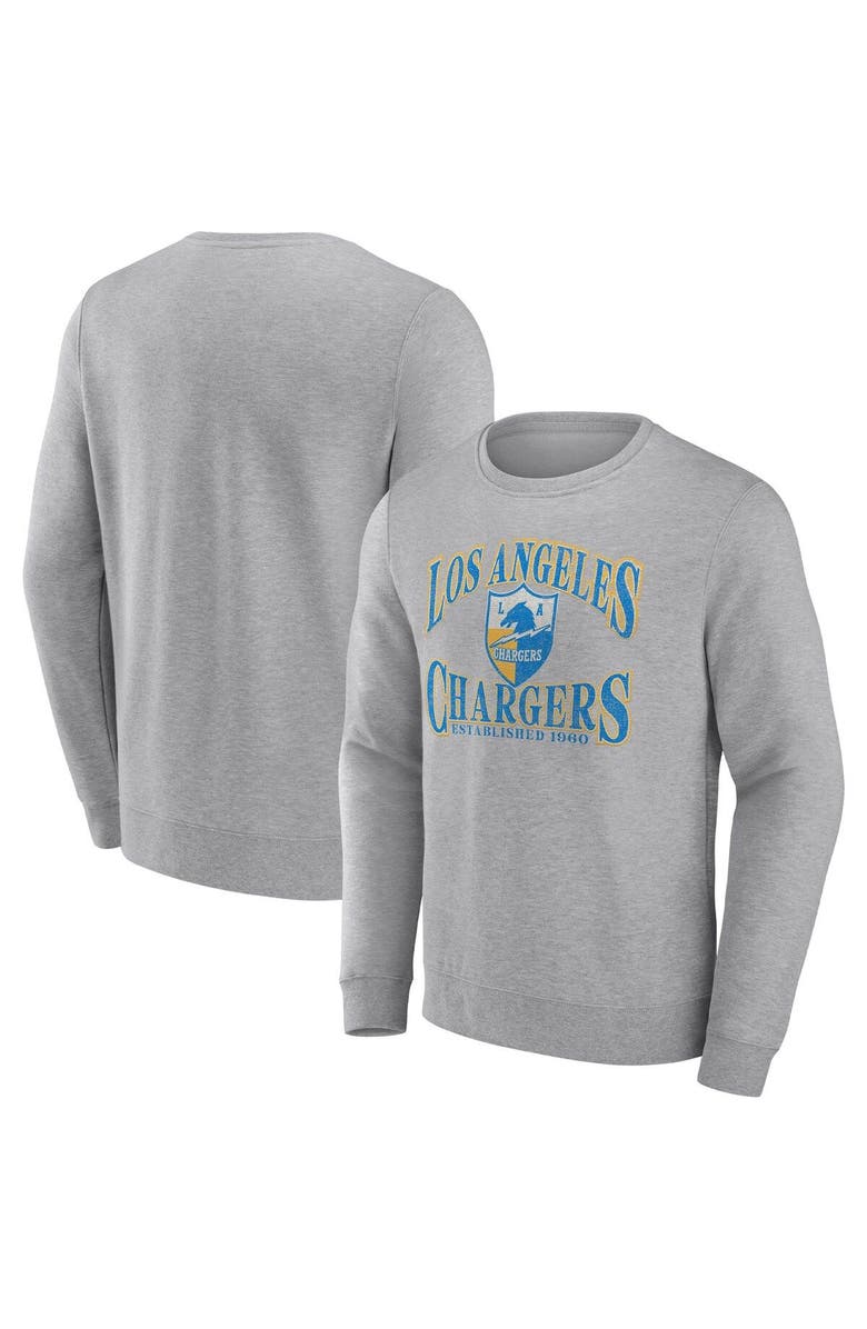 FANATICS Men's Fanatics Branded Heather Charcoal Los Angeles Chargers Playability Pullover Sweatshirt, Main, color, 