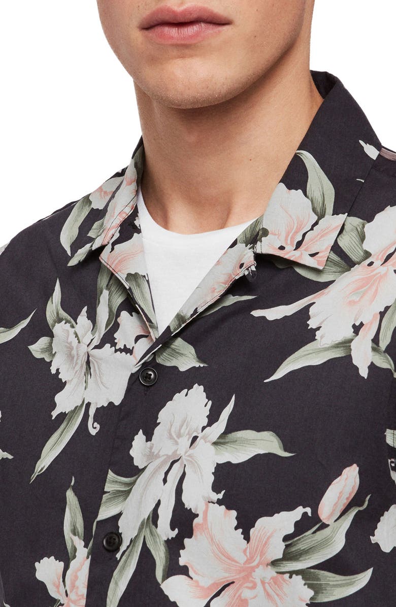 AllSaints Layback Print Slim Fit Camp Shirt, Alternate, color, 