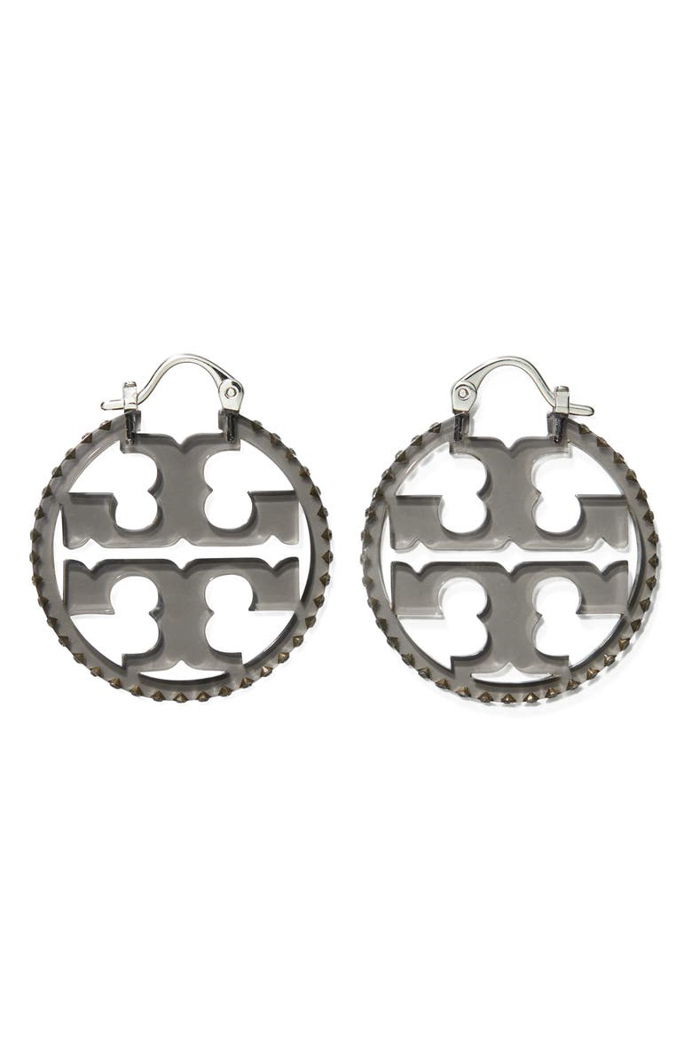 Tory Burch Miller Crystal Resin Small Hoop Earrings, Alternate, color,