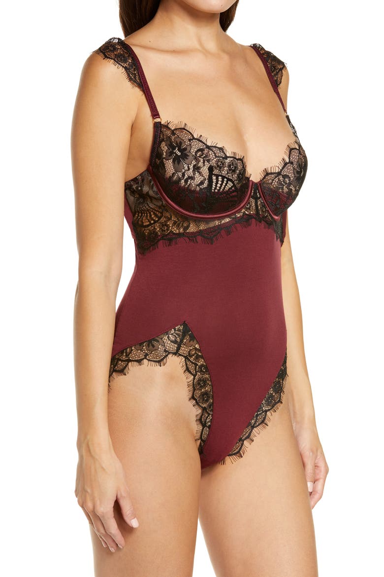 Lace Underwire Teddy, Alternate, color, ZINFANDEL/ BLACK