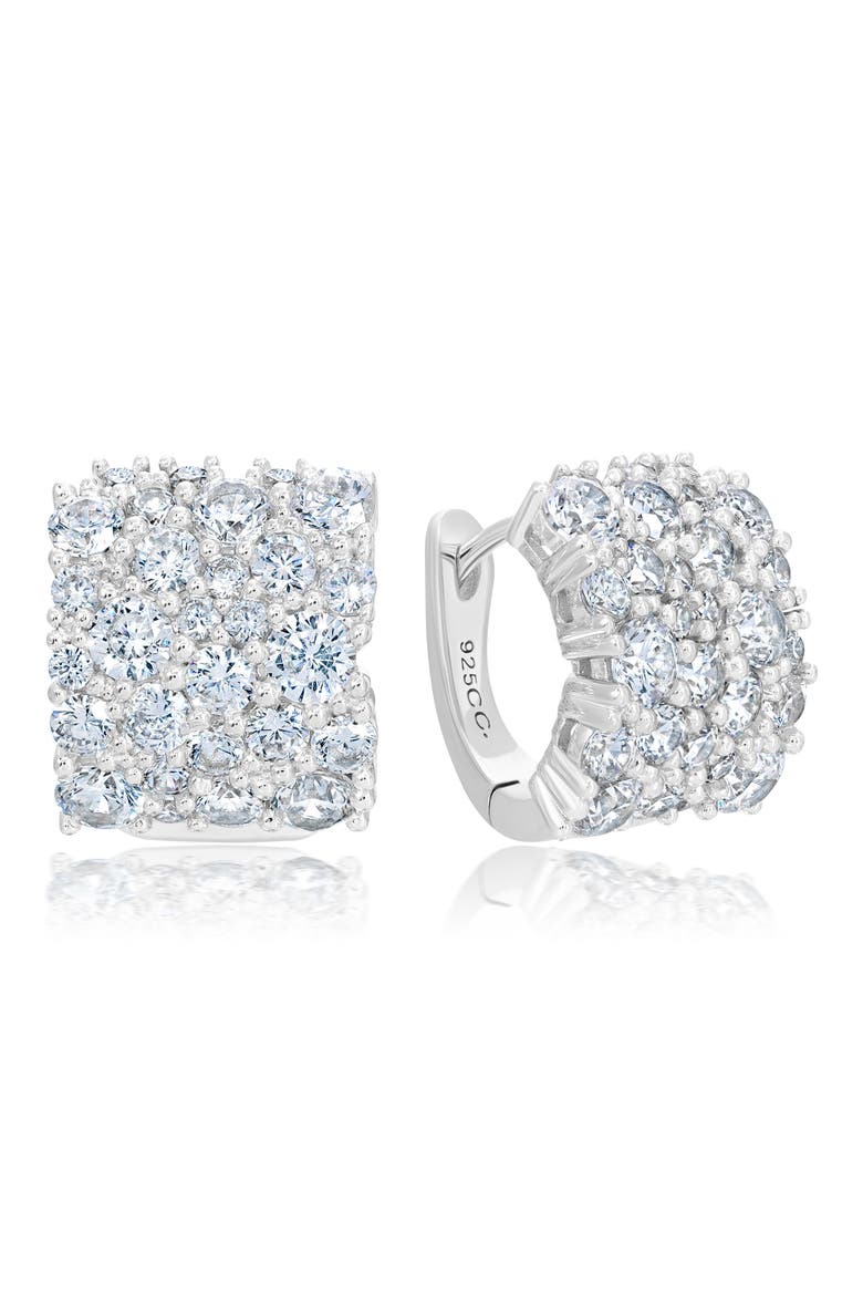 Pavé Huggie Hoop Earrings, Main, color, PLATINUM