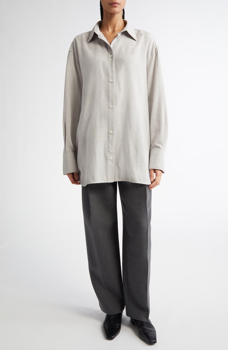 TOTEME Relaxed Fit Button-Up Shirt, Alternate, color, Pale Grey Melange