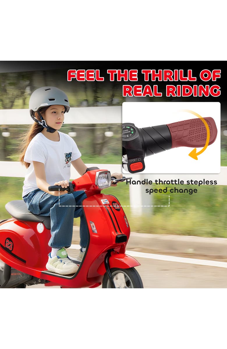 Qaba Kids Electric Motorcycle, Suspension, LED, 3-Speed, Alternate, color, Red