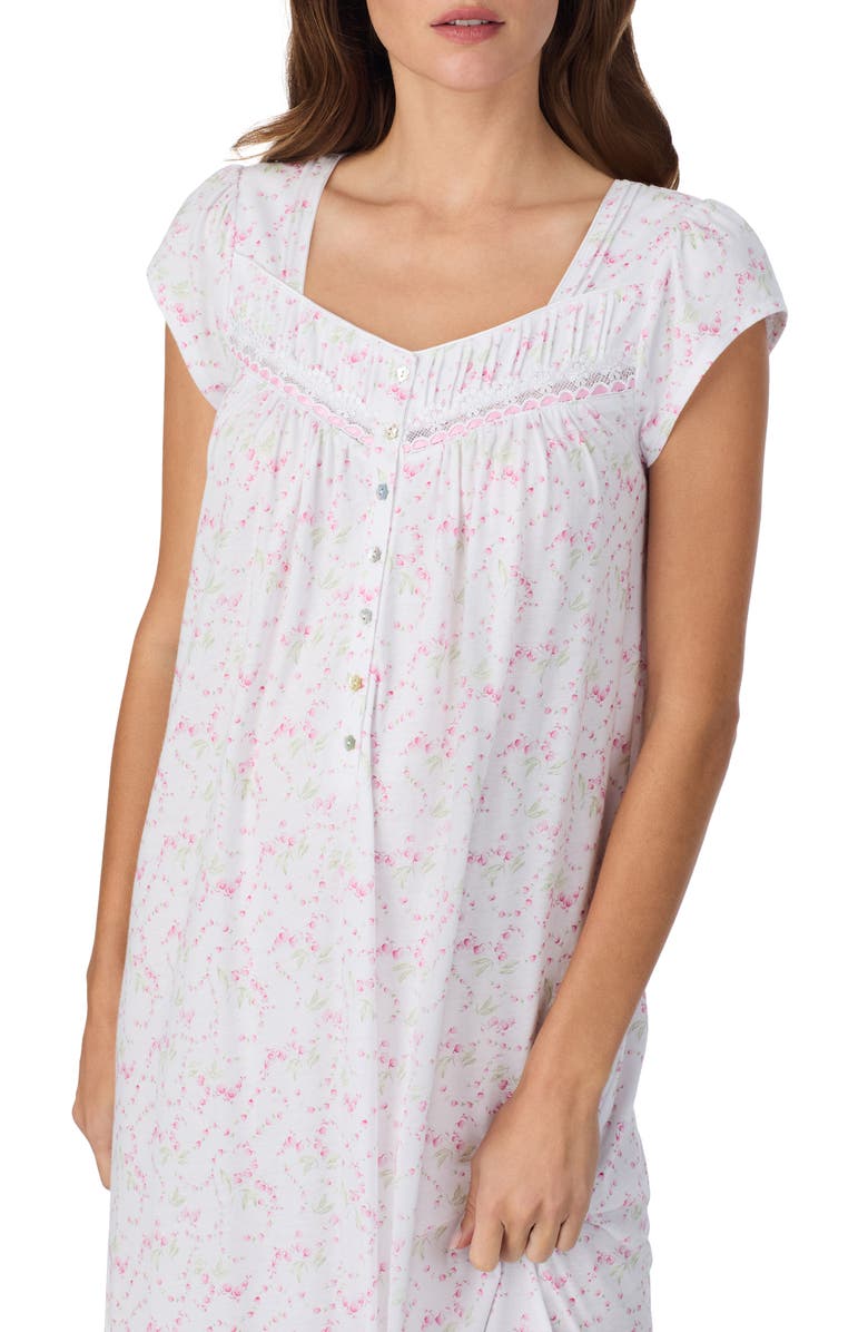 Eileen West Floral Cap Sleeve Cotton Nightgown, Alternate, color, Viney Flower