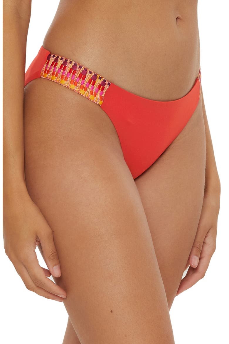 Fiesta American Basket Weave Trim Bikini Bottoms, Alternate, color, FIRE