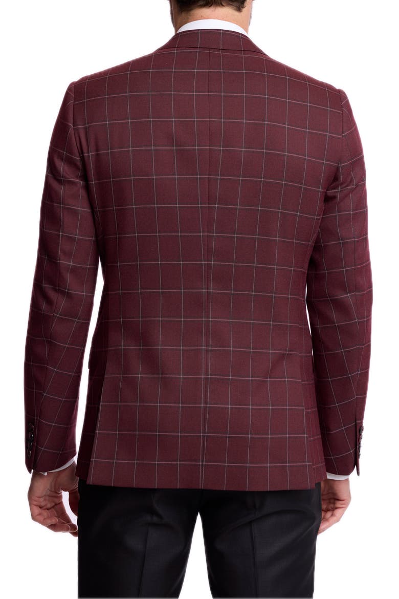 Ashton Slim Fit Peak Lapel Suit Jacket, Alternate, color, DARK BURGUNDY WINDOWPANE