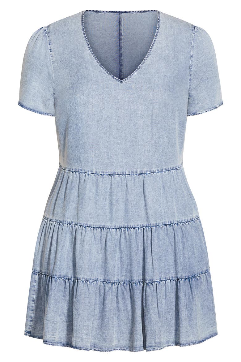 Tiered Denim Minidress, Alternate, color, LIGHT DENIM