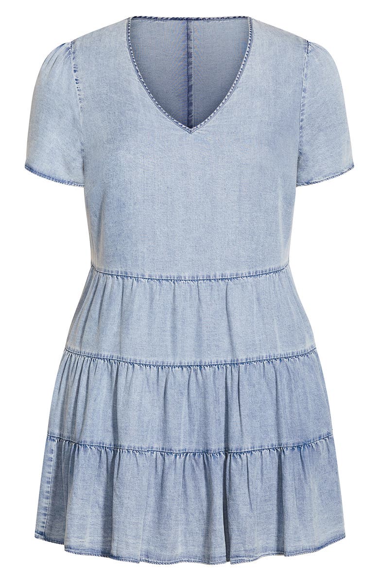 City Chic Tiered Denim Minidress, Alternate, color, Light Denim