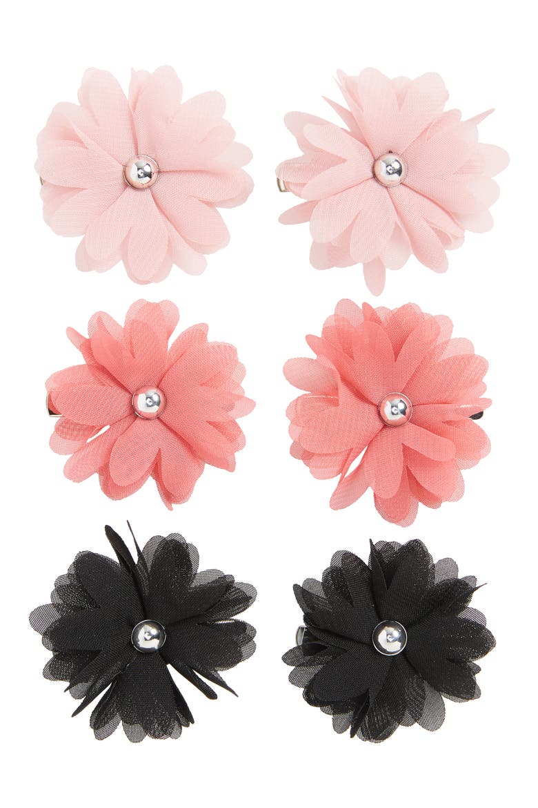 Kids' 6-Piece Flower Hair Clip Set, Main, color, DUSTY PINK