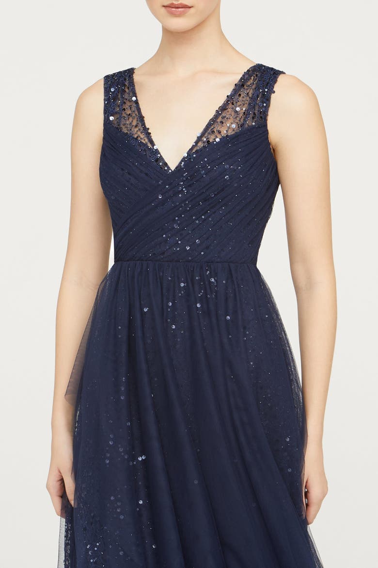 Kiana Beaded V-Neck Gown, Alternate, color, Navy
