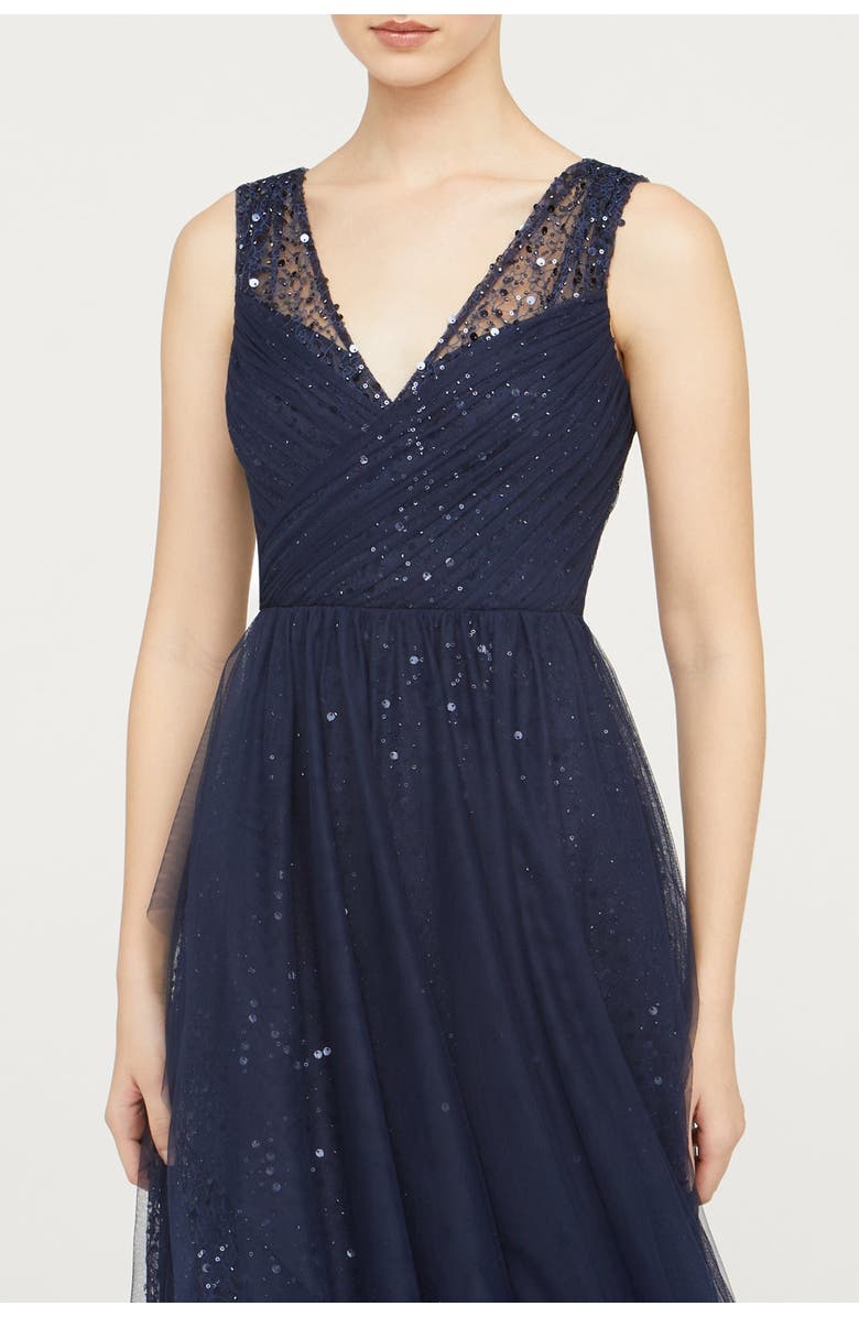 Theia Kiana Beaded V-Neck Gown, Alternate, color, Navy