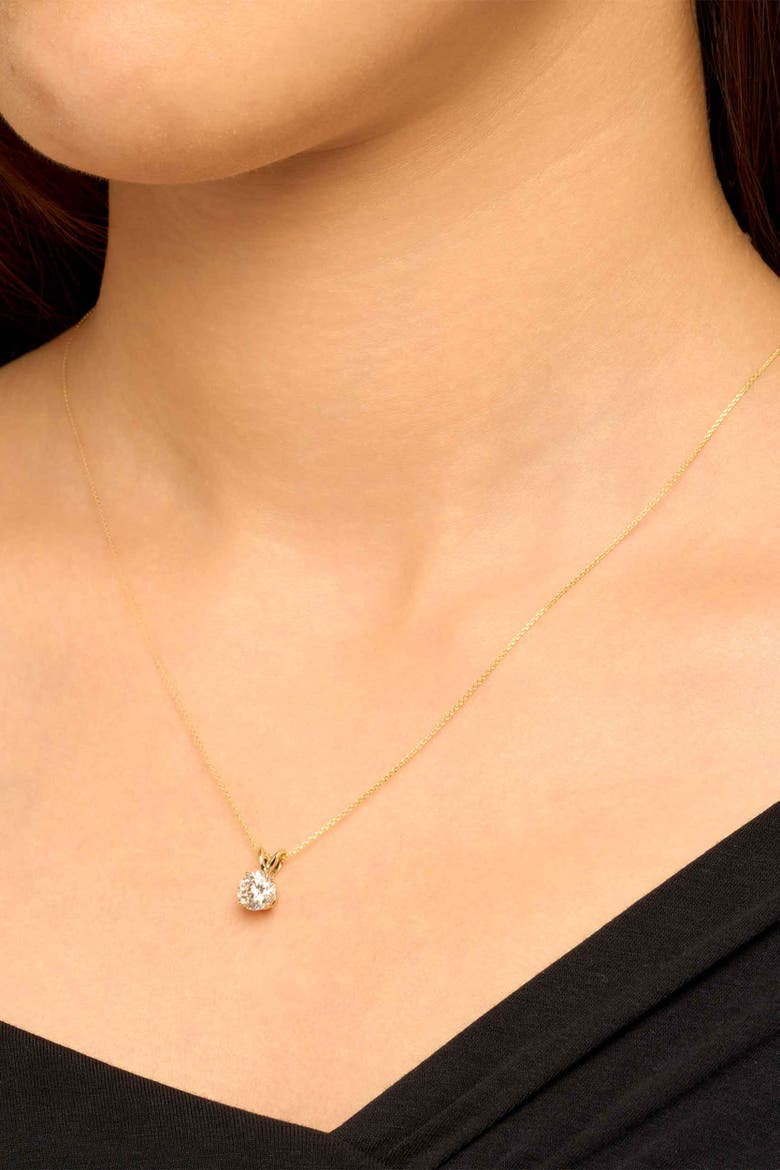 14K Solid Gold Luminous 1 Carat Lab Diamond Classic Solitaire Necklace, Alternate, color, White Gold, Lab Diamonds