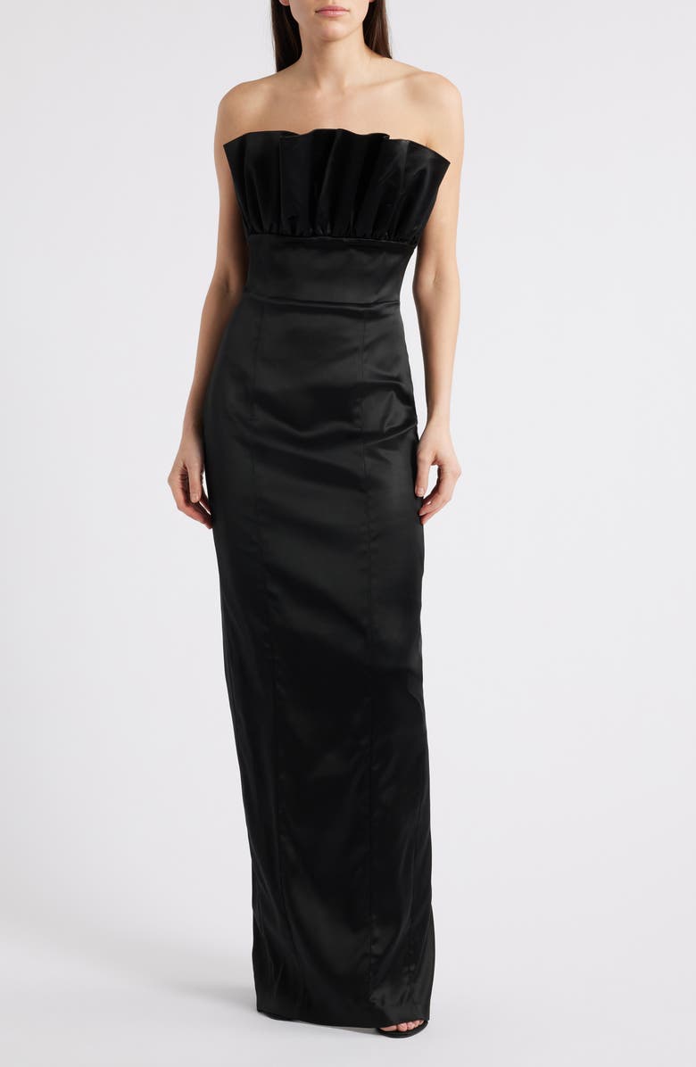SAU LEE Noah Strapless Satin Gown, Main, color, Black