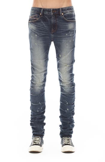 Cult Of Individuality Punk Nomad Paint Splatter Ripped Super Skinny Jeans In Cactus