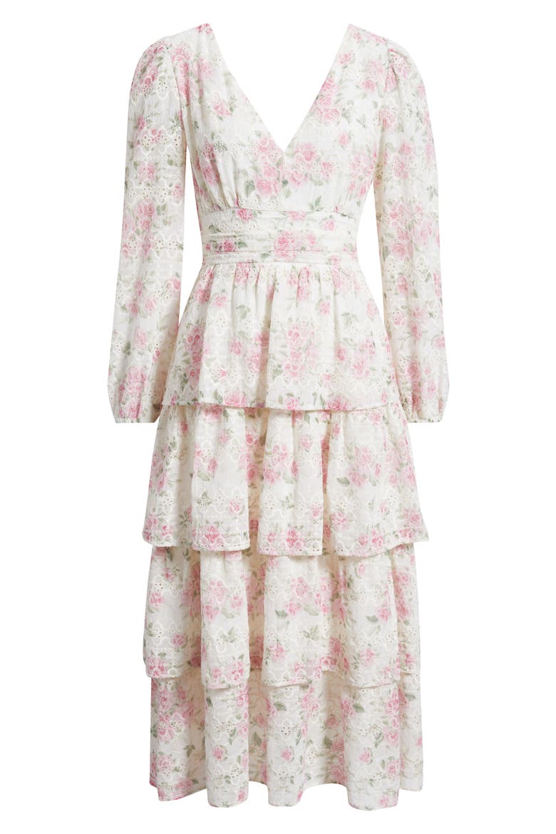 Eliana Floral Print Embroidered Long Sleeve Maxi Dress, Alternate, color, BLUSH BLOSSOM