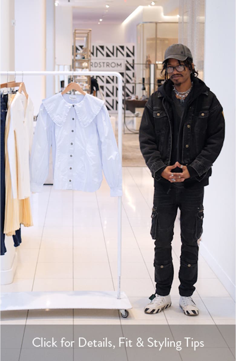 Organic Cotton Poplin Ruffle Peter Pan Collar Button-Up Shirt, sales video thumbnail