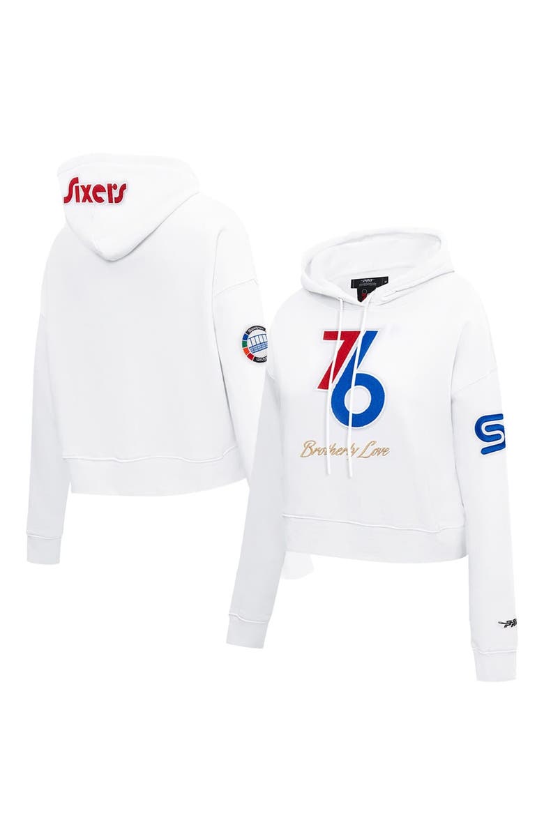 PRO STANDARD Women's Pro Standard White Philadelphia 76ers 2024/25 City Edition Chenille Applique Cropped Pullover Hoodie, Main, color, 
