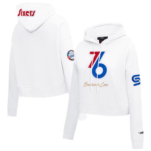 Pro Standard White Philadelphia 76ers 2024/25 City Edition Chenille Applique Cropped Pullover Hoodie In White